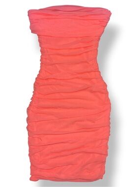 Fashion Nova Strapless Ruched Coral-Peach Bodycon Dress